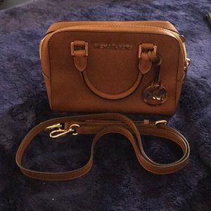 Camel Color Cross Body Bag with Gold Hardware